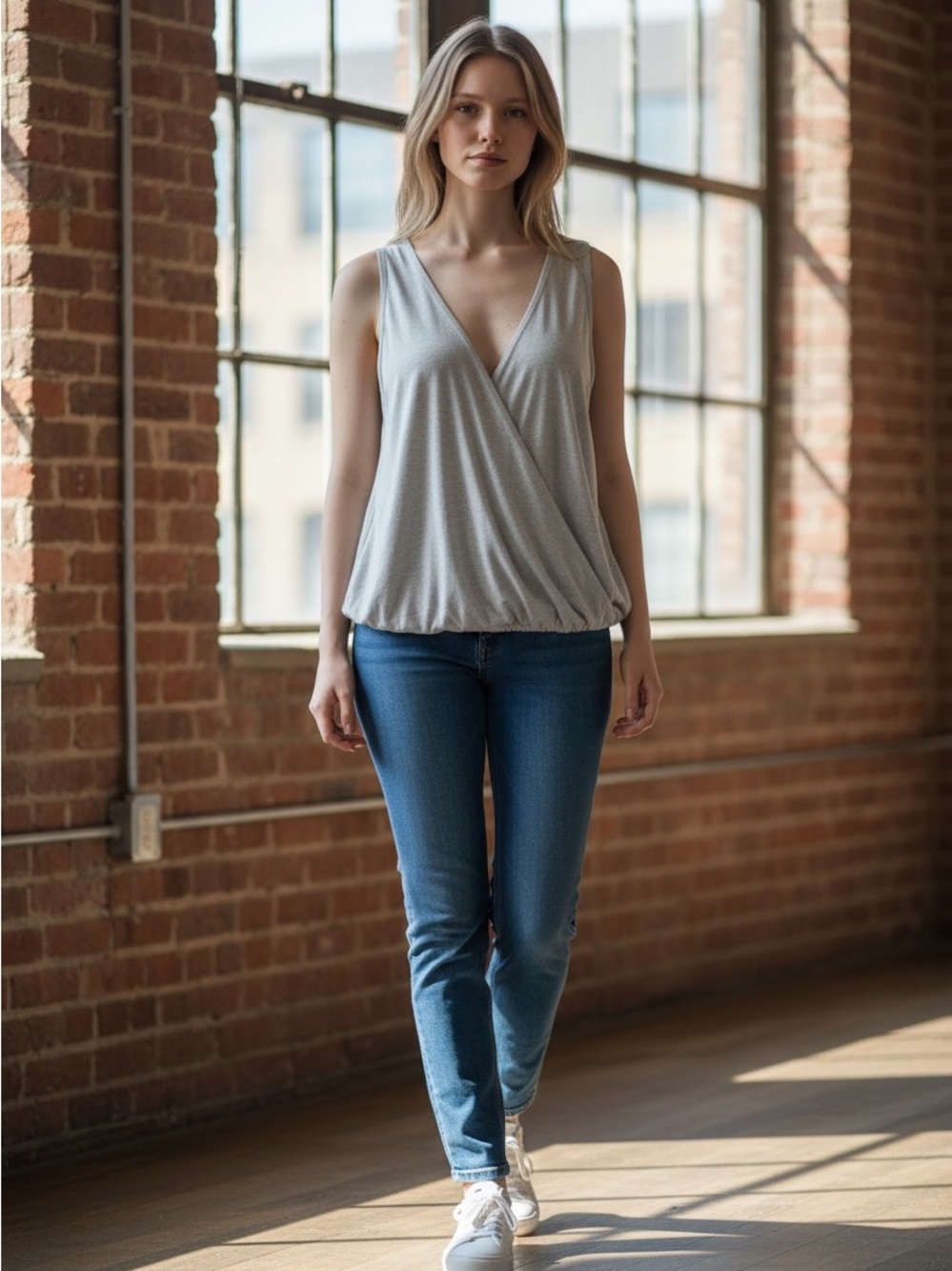 Zenana Outfitters Light Gray Sleeveless Wrap Tank Top